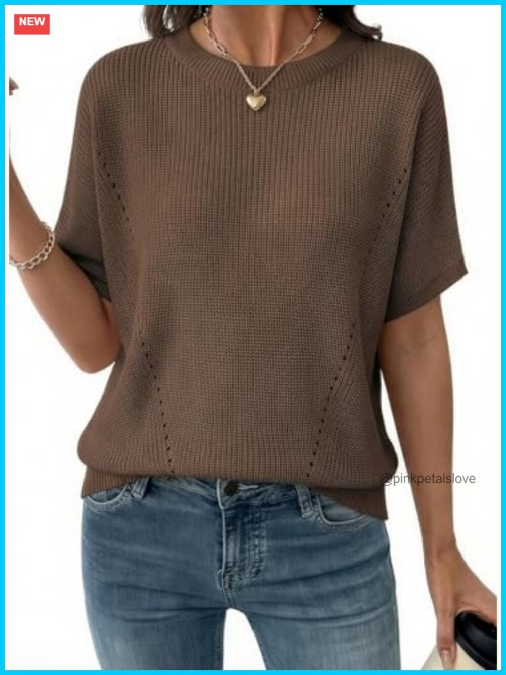 Womens Short Sleeve Rib Knit Sweater Lightweight V Neck Pullover Top